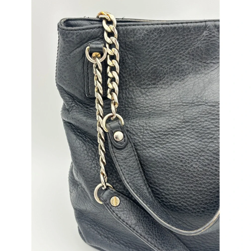 MICHAEL KORS Black Leather Bag Handbag Pebbled Leather Chain Shoulder Medium